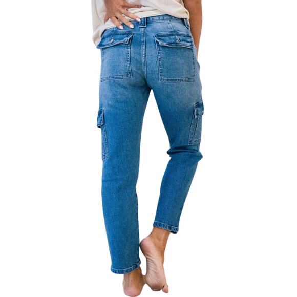 Kancan Avery Cargo Jeans in Blue Medium Wash - Picture 3 of 10